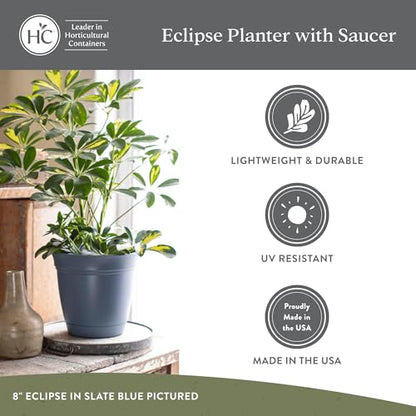 The HC Companies Eclipse Round Planter With Saucer - Outdoor & Indoor Plant Pot with Drainage Holes - Lightweight, UV-Resistant Plastic Pots For Plants, Flowers & Herbs (12" Teal, Pack of 1) - color: Teal