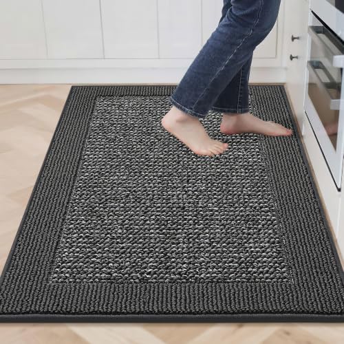 BEQHAUSE Kitchen Rug 24"x36", Non Slip Kitchen Floor Mat Washable, Charcoal - color: Charcoal, size: 24" X 36" (Rectangular)