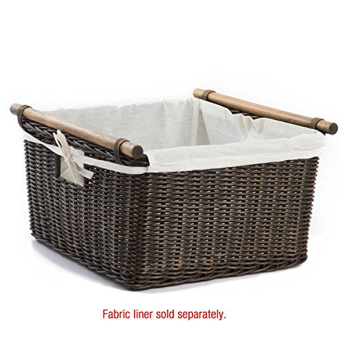 The Basket Lady Deep Pole Handle Wicker Storage Basket, S, Walnut Brown - color: Antique Walnut Brown, size: Small