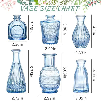 SUPMIND Blue Glass Bud Vases Set of 6, Small Flower Vases for Centerpieces - color: Blue