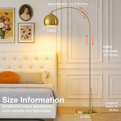 Gold Brushed Brass Arc Floor Lamps with 12W LED Remote Dimming - color: Gold Remote Dimming
