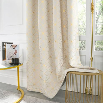 Beauoop Beige Gold 100% Blackout Curtains for Bedroom 50x54 2 Panels - color: Beige/Gold, size: 50"W x 54"L (Pack of 2)