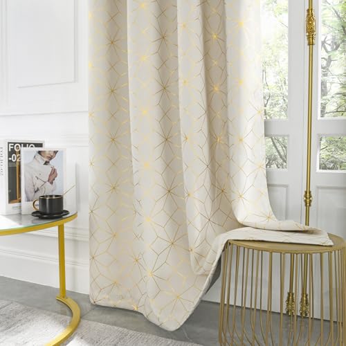 Beauoop Beige Gold 100% Blackout Curtains for Bedroom 50x63 2 Panels - color: Beige/Gold, size: 50"W x 63"L (Pack of 2)