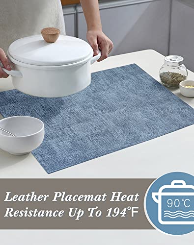 SUEH DESIGN Leather Placemats Table Mats Set of 6, Denim Blue & Smoky Gray - color: A: Denim Blue & Smoky Gray