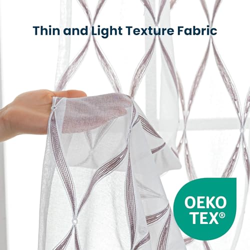 SLEEP ZONE Sheer Curtains for Living Room and Bedroom, Embroidered Sheer Curtains White Sheer Curtain 42 × 84 inches Long of 2 Panels, Off-White Waves - color: White Waves, size: 42"W×84"L