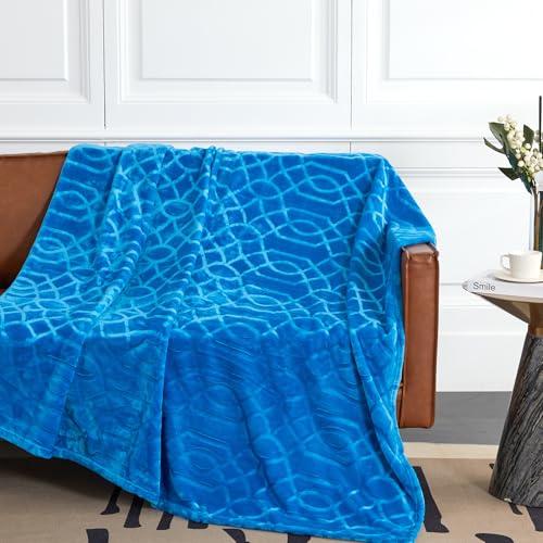 Soft Cozy Fleece Throw Blanket, 50x60 Inches – Lightweight Plush Blanket for Couch, Fuzzy 3D Jacquard Design, for Sofa, Bed & Travel - Royal Blue - color: Royal Blue, size: Throw (50" x 60")