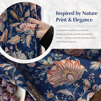 FMFUNCTEX Blue Boho Blackout Floral Curtains, 52X84 Inches, 2 Panels - color: Blue, size: 52"W x 84"L (Pack of 2)