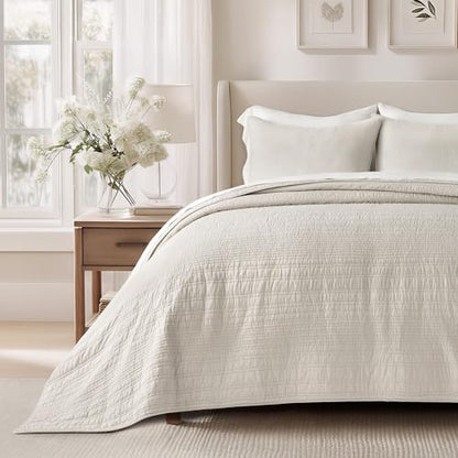 EVERGRACEHOME 100% Cotton Quilt Set Oversized Cal King, Birch - color: Birch, size: Oversized Cal King (118" X 102")