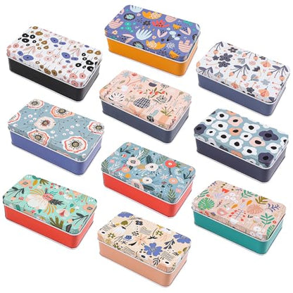Framendino, 5 Pack Mini Metal Tinplate Boxes Empty Trinket Jewelry Coin Flower Rectangular Tin for Bead Storage Case Containers (Floral) - color: Flower 2