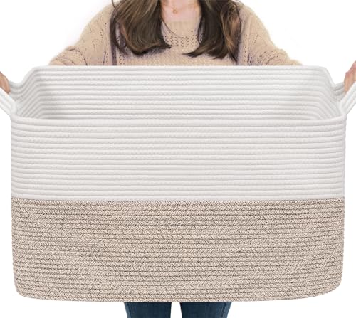 Goodpick 75L Extra Large Woven Blanket Basket, 22" x 17" x 12", Light Brown - color: Light Brown, size: 22"L x 17"W x 12"H