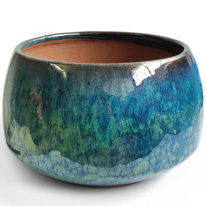 Reactive Glaze Peacock Color 11" Ceramic Plant Pot，Large Flower Pot Planter