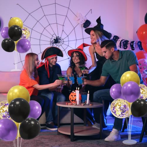 ZJDHPTY Halloween Decorations,4Set Purple Black Gold Balloon Stand Kit - color: Purple Black Gold 4