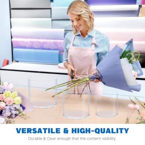 JYPS Clear Vase Set of 3, Polycarbonate, Round, Transparent, Wide Mouth, 6 inches, Ideal for Wedding Decor, Flowers, Bedroom, Living Room, Bathroom, Break Resistant - size: 6.2'' W*5.9'' H + 6'' W*5.9'' H + 3.8'' W*3.6'' H