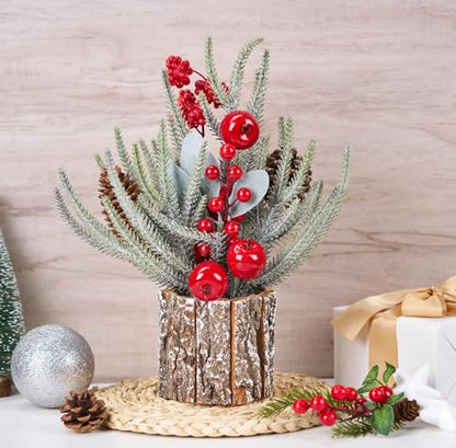 13.8" Small Christmas Tree Tabletop Christmas Centerpieces with Xmas Ornaments Pinecone Berry for Table Desk Christmas Decorations Winter Holiday Decor Indoor