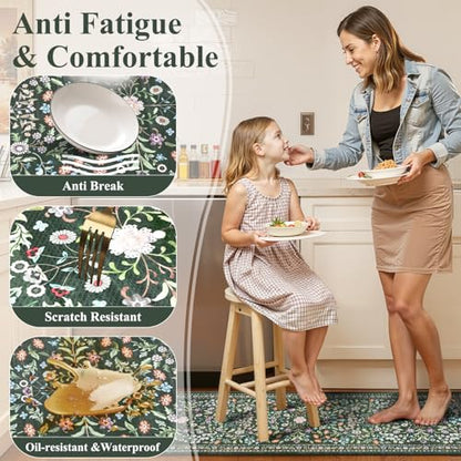 Yamaziot Boho Anti Fatigue Kitchen Rug Set of 2 Green, Non-Slip Kitchen Mat - color: Green & Black, size: 20"x32"+20"x59"