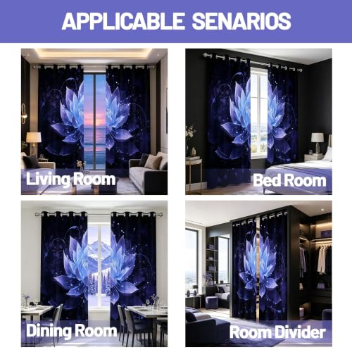 Black Navy Blue Blackout Curtains, Lotus Drapes 84 inches length, 2 Panels - color: Black and Blue, size: 52"W x 84"L (Pack of 2)