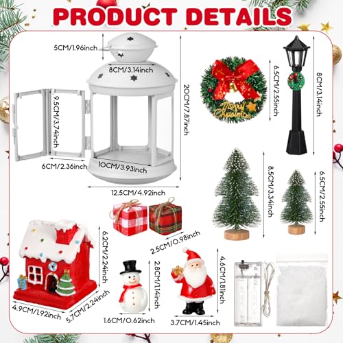 Amyhill 15 Pcs Lighted Christmas Table Figurines Centerpieces Christmas in Heaven Lantern Indoor Party Decor Fake Snow Resin Santa Claus Mini Xmas Tree Gingerbread House Wreath DIY Table Decor Gifts