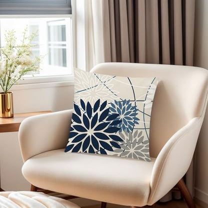 COMMINY Blue Beige Pillow Covers 18x18 Set of 6 Floral Throw Pillow Covers - color: Blue White Beige, size: 18" x 18" (Pack of 6)