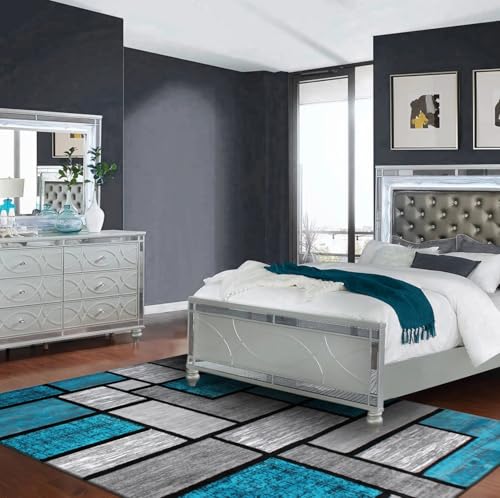 Modern Luna 3995 Geometric Living Room Rug - Area Rugs for Living Room Dining & Bedroom - Hand Carved Runner Carpet - Durable Polyester - Non-Fade Stain-Resistant - Turkish Made - color: Turquoise, size: 5' x 7' (Rectangular)