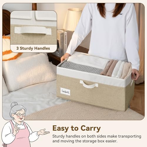 GRANNY SAYS Extra Large Storage Bins with Lids, Closet Bins, White&Khaki - color: White/Khaki, size: Extra Large - 1 Pack