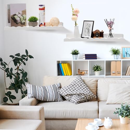 Suzile 2 Pcs Scalloped Floating Wall Shelves,12",White - color: White, size: 12"