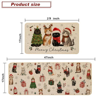 Baccessor Meowy Christmas Kitchen Rugs Set of 2 Cats 17x29 and 17x47 Inch - color: Cute Cats
