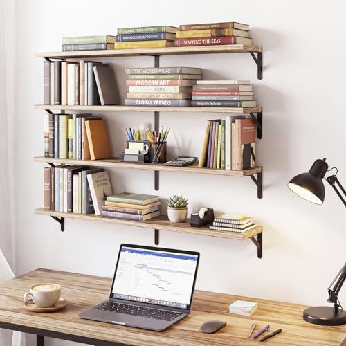 YGEOMER 35.4 in Floating Shelves for Wall, Light Carbonized Brown Set of 4 - color: Light Carbonized Brown, size: 35.4 inches