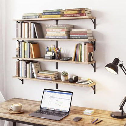 YGEOMER 35.4 in Floating Shelves for Wall, Light Carbonized Brown Set of 4 - color: Light Carbonized Brown, size: 35.4 inches
