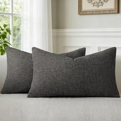 a moment Black Chenille Throw Pillow Covers 12x20 Inch Pack of 2 Modern Decorative Throw Pillow Covers Farmhouse Cross Covers Home Decor for Sofa Bedroom Living Room - color: Black, size: 20" x 12" (Pack of 2)