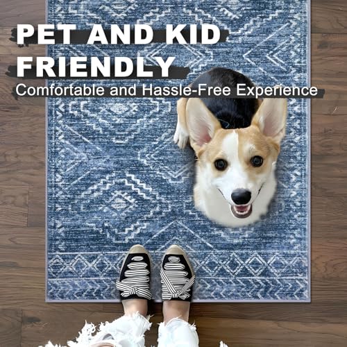 KILOCOCO Washable Runner Rug 2x5 ft Hallway Runners, Stonewashed Blue - color: Stonewashed Blue, size: 2' x 5' (Runner)