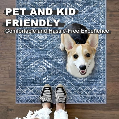 KILOCOCO Washable Runner Rug 2x5 ft Hallway Runners, Stonewashed Blue - color: Stonewashed Blue, size: 2' x 5' (Runner)