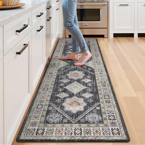 Ileading Anti Fatigue Kitchen Mat, Non Slip Cushioned Standing Floor Mat, Waterproof Kitchen Runner Rug, Farmhouse Comfort Padded Mat for Sink, Laundry, Office, Black, 24''x71'' - color: Black