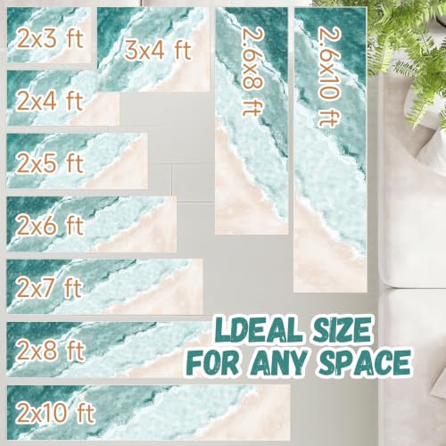Beach Pattern 2x5ft Runner Rug Non Slip Washable Kitchen Runner Rug with Rubber Backing，Low-Pile Soft Washable Runner Rugs for Hallway Entryway Kitchen Bedroom Bathroom - color: Teal Beach, size: 2' x 5' (Rug)