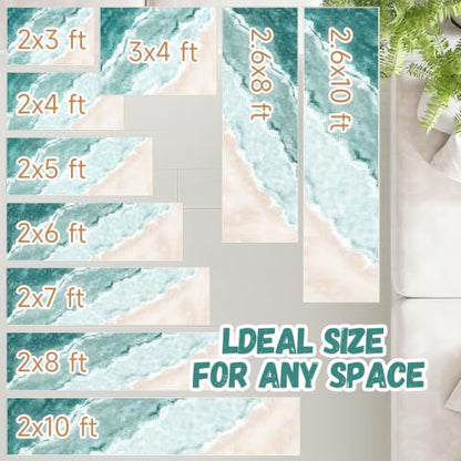 Beach Pattern 2x4ft Runner Rug Non Slip Washable Kitchen Runner Rug with Rubber Backing，Low-Pile Soft Washable Runner Rugs for Hallway Entryway Kitchen Bedroom Bathroom - color: Teal Beach, size: 5' x 10'1" (Rug)