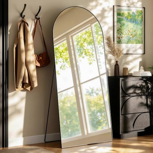 71" x 31"Arched Floor Full Length Mirror with Stand(Black) - color: Black, size: 71"L x 31"W