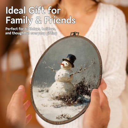 FLAWAFLOMA Rustic Winter Snowman Oval Canvas Wall Art Decor 8.6x11.4 Inch - color: Christmas-28