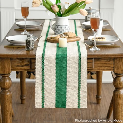 Artoid Mode Emerald Green Rustic Woven Table Runner 12x36 Inch - color: Dark Green, size: 12" x 36", Table Runner