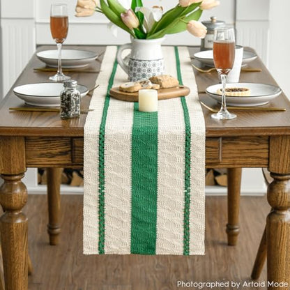 Artoid Mode Emerald Green Rustic Woven Table Runner 12x60 Inch - color: Dark Green, size: 12" x 60", Table Runner