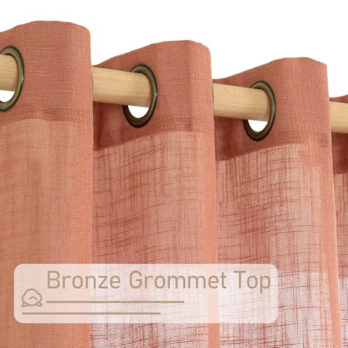 LAMIT Terracotta Small Window Linen Curtains 36 inches Long 2 Panels - color: Terracotta, size: 34"W x 36"L (Pack of 2)