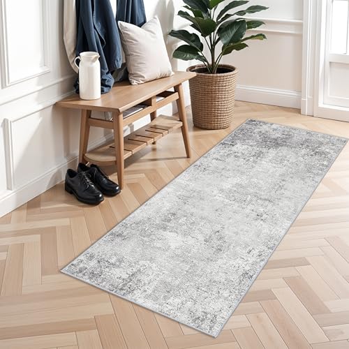Abstract Washable 2x5 Runner Rug: Soft Low-Pile Rugs Kitchen Bedroom Grey - color: Grey, size: 2' x 5' (Runner)