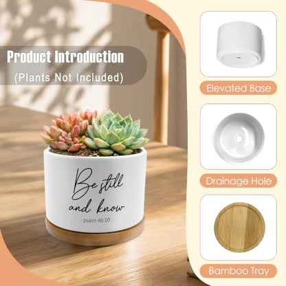 Christian Bible Verse Plant Pots, Be Still and Know Religious Scripture Ceramic Succulent Flower Planters(No Plants) - color: Psalms D