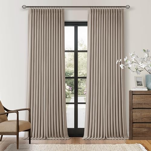 Burlywood Birch Pinch Pleated Blackout 102 Inch Linen Curtains Dual Layer - color: Burlywood Birch, size: 40"W x 102"L (Pack of 2)