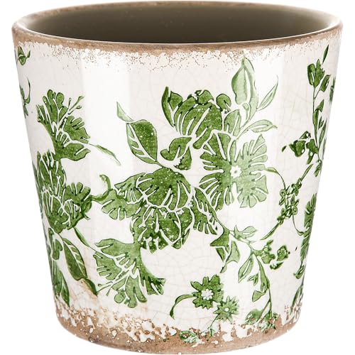 Beeveer Farmhouse Ceramic Planter 5.5 Inch Large Plants Pot Ice Crack Beige Green Flowers Plant Pots with Drainage Hole Indoor Plants Kitchen Rustic Antique Decor Gift - color: Green & Beige, size: 5.5 Inch