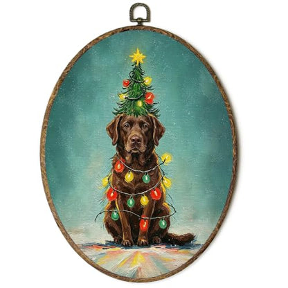 OINDADE Funny Christmas Chocolate Lab Gifts Dog Oval Wall Art Hanging Decor - color: Christmas Chocolate Lab