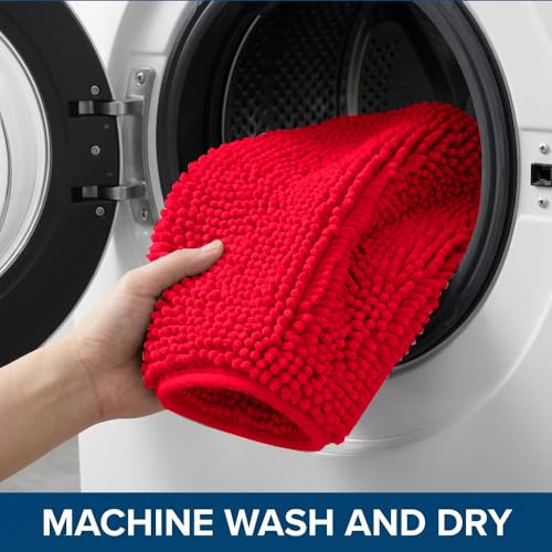 Bathroom Rugs Sets 2 Piece,Super Absorbent Chenille Bath Mats and U-Shaped Toilet Rug,Strong PVC Non Slip Backing,Microfiber Washable Dry Quickly Bath Mats for Bathroom(20"x32"+20"x20"U, Red) - color: Red