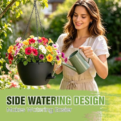 8 Inch Self Watering Hanging Planters Set of 3 with Saucers - color: Black, size: 8 Inch 3 Pack