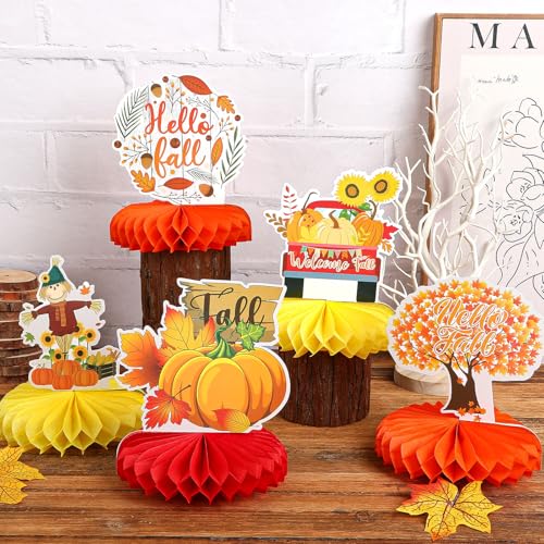 10Pcs Fall Table Decorations, Thanksgiving Honeycomb Centerpieces - style: Fall Party Style