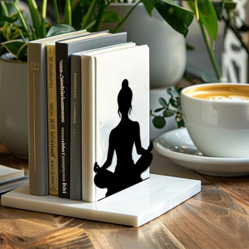 Peacoblue 5.3"x4.3"x6.7" Metal Bookends, Heavy Duty Book Ends for Shelves - style: Yoga