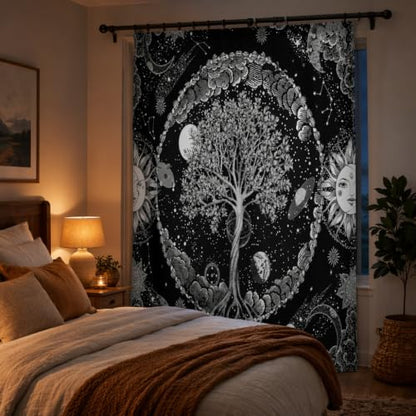 HMS Happy Memories Door Curtain, Tree of Life, 52"x84", 1 Panel - color: Black Tree