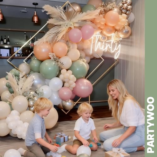 PartyWoo Pink and Green Balloons 66pcs 12 Inch Gold White Green Balloons - color: Green-3326